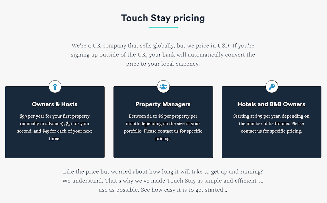 Preview of touch stay's pricing