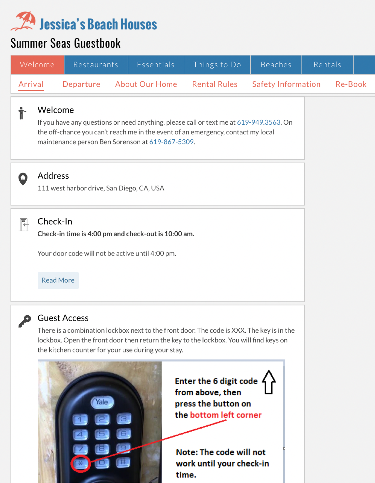 RueBaRue Welcome Guide Arrival Tab