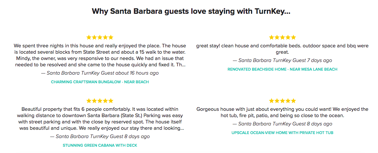 Example of vacation rental guest reviews 